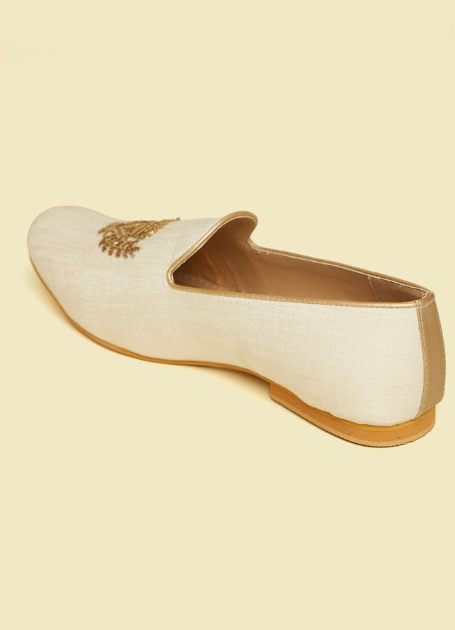 Manyavar Men Soft Cream Self Embroidered Juttis