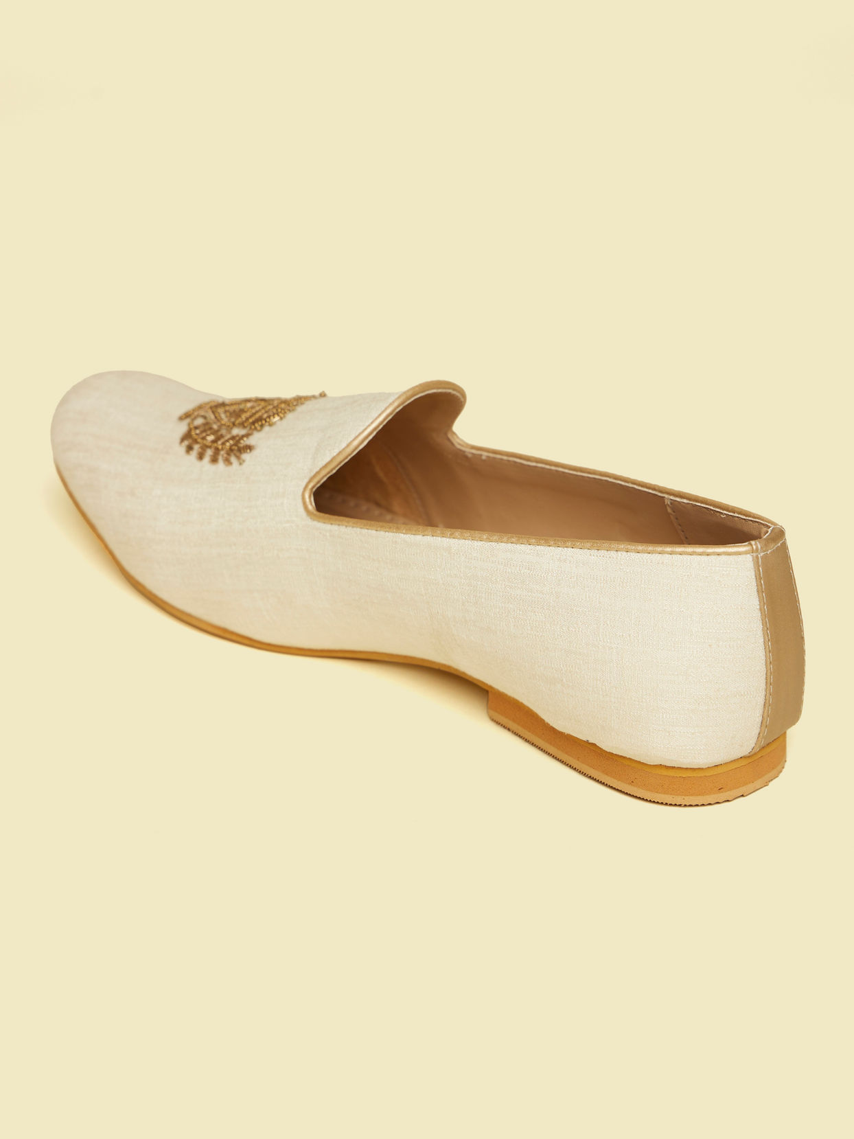 Manyavar Men Soft Cream Self Embroidered Juttis