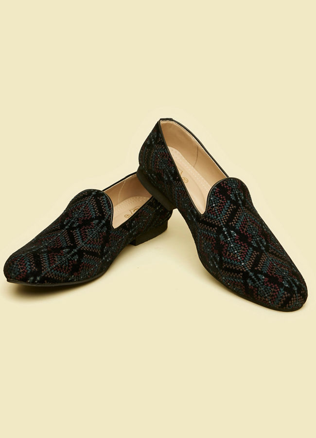 Manyavar Men Dark Blue Sequined Loafer Style Jootis