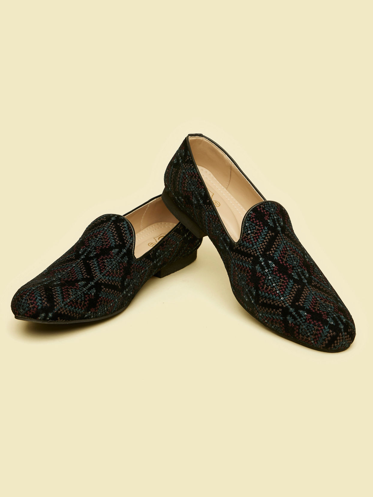 Manyavar Men Dark Blue Sequined Loafer Style Jootis