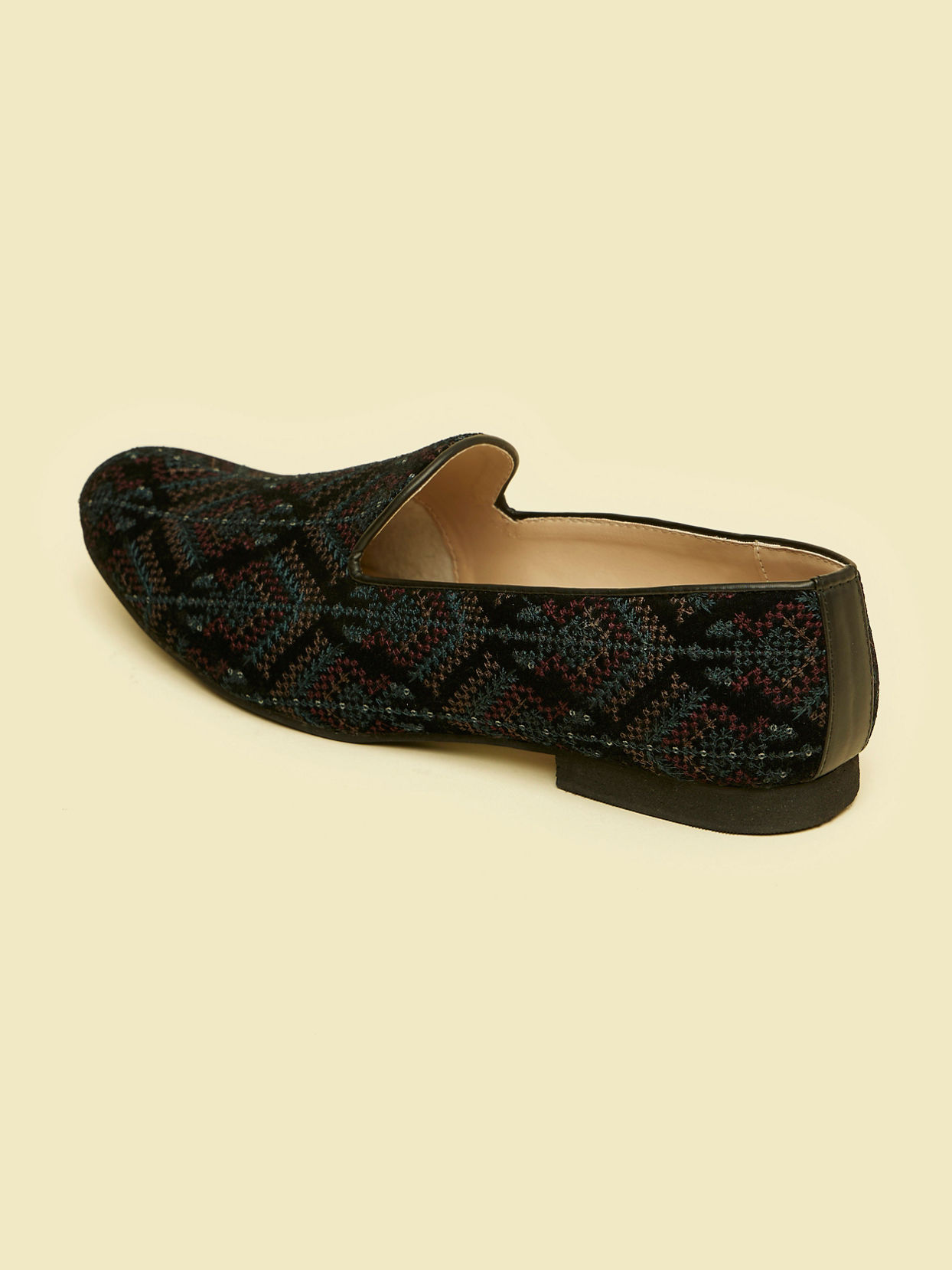 Manyavar Men Dark Blue Sequined Loafer Style Jutis