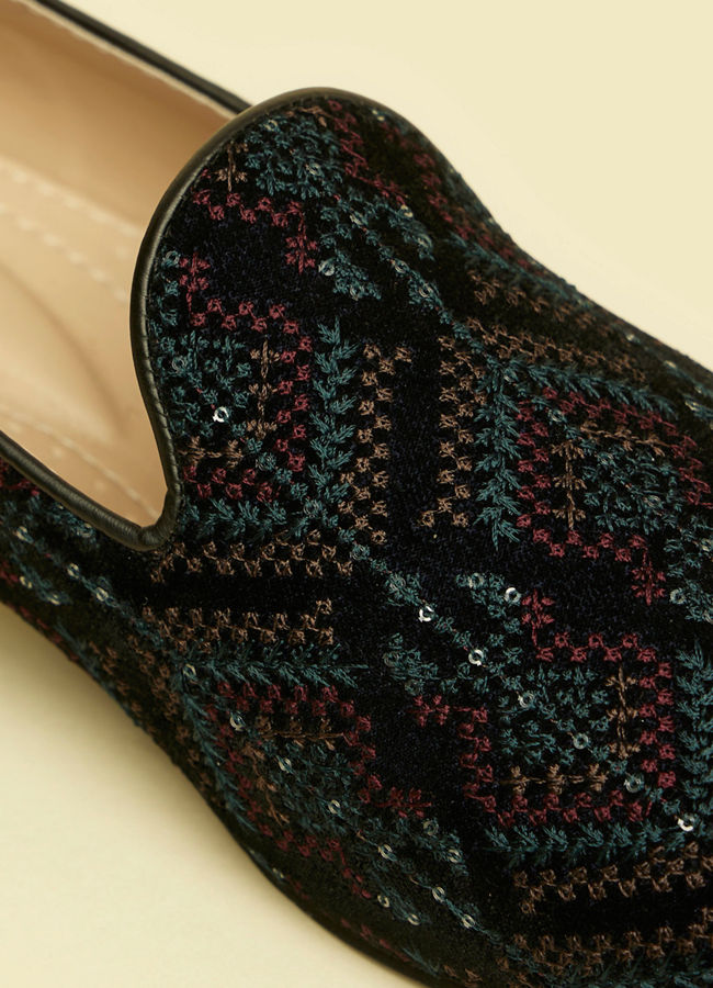 Manyavar Men Dark Blue Sequined Loafer Style Jootis
