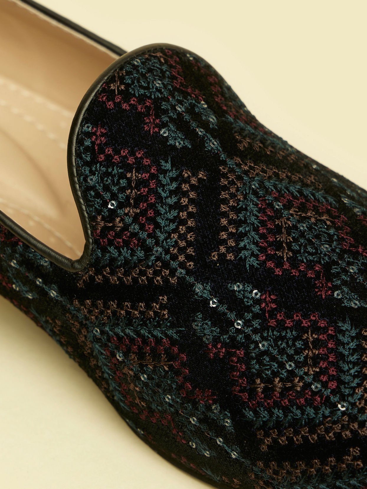 Manyavar Men Dark Blue Sequined Loafer Style Jootis
