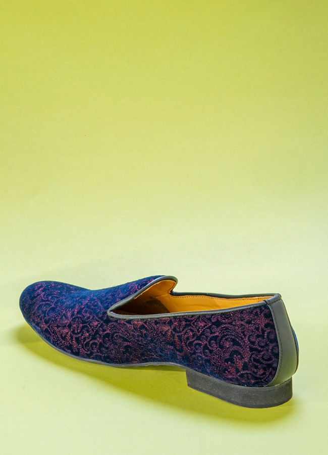 Manyavar Men Dark Blue Velvet Shoe