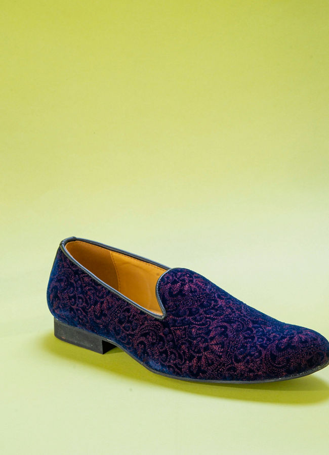 Manyavar Men Dark Blue Velvet Shoe