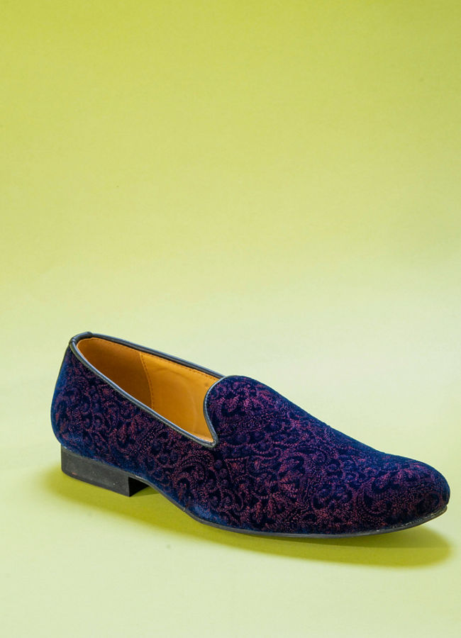Manyavar Men Dark Blue Velvet Shoe