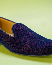 Manyavar Men Dark Blue Velvet Shoe