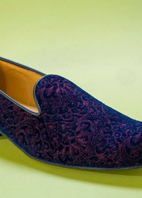 Manyavar Men Dark Blue Velvet Shoe