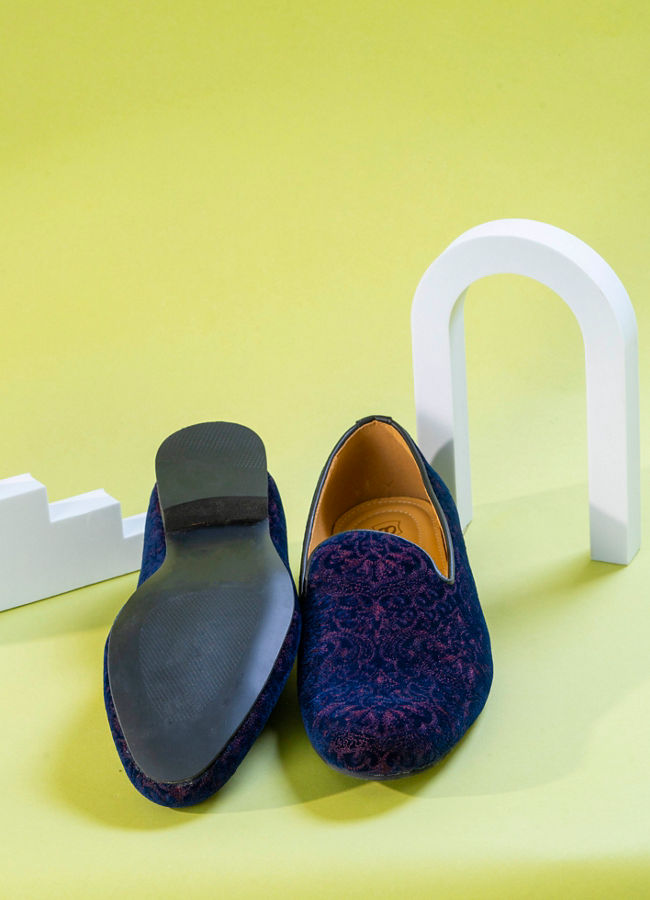 Manyavar Men Dark Blue Velvet Shoe