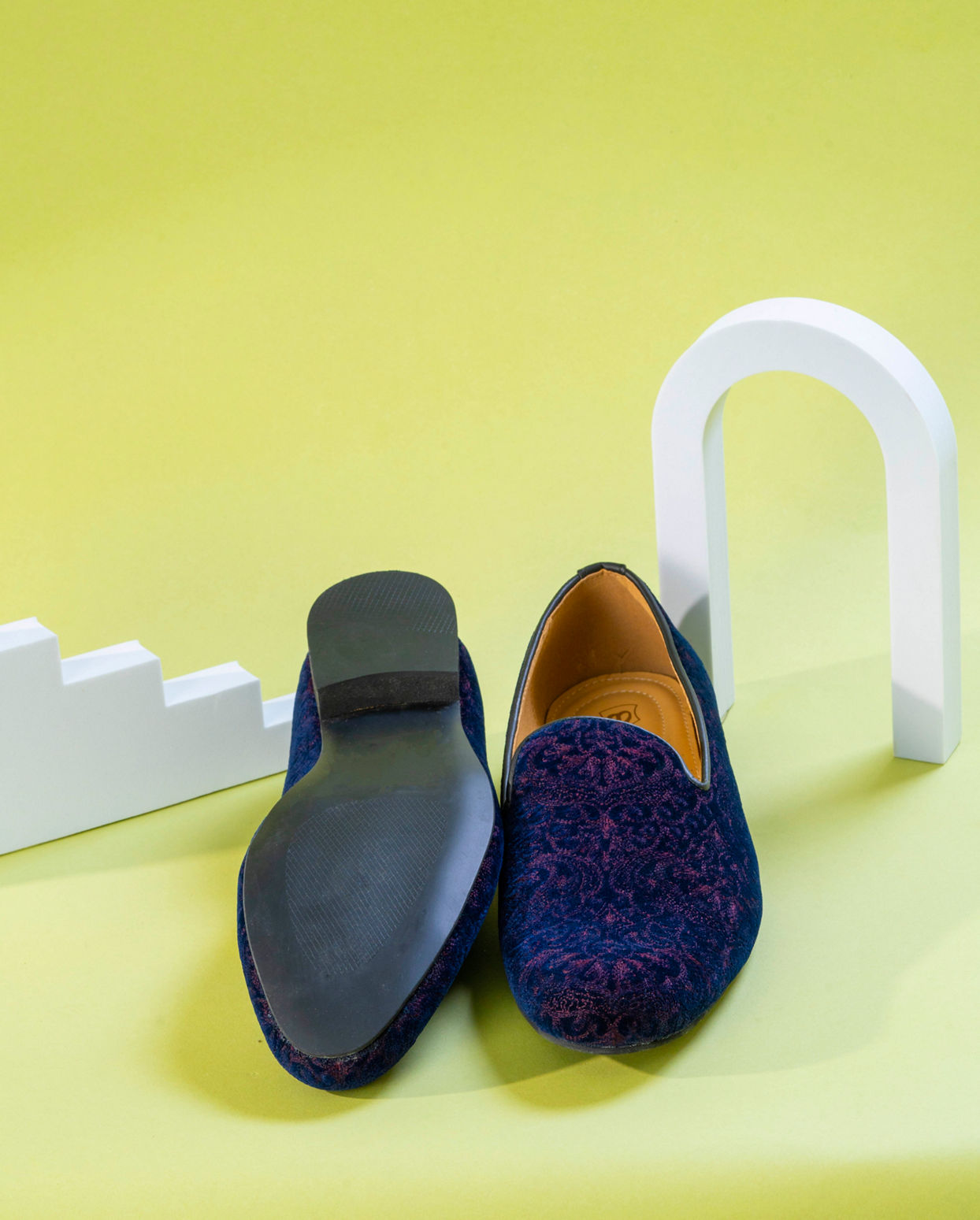 Manyavar Men Dark Blue Velvet Shoe