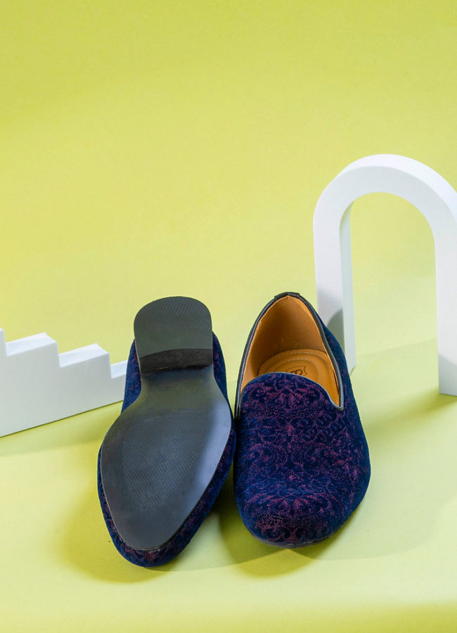 Manyavar Men Dark Blue Velvet Shoe