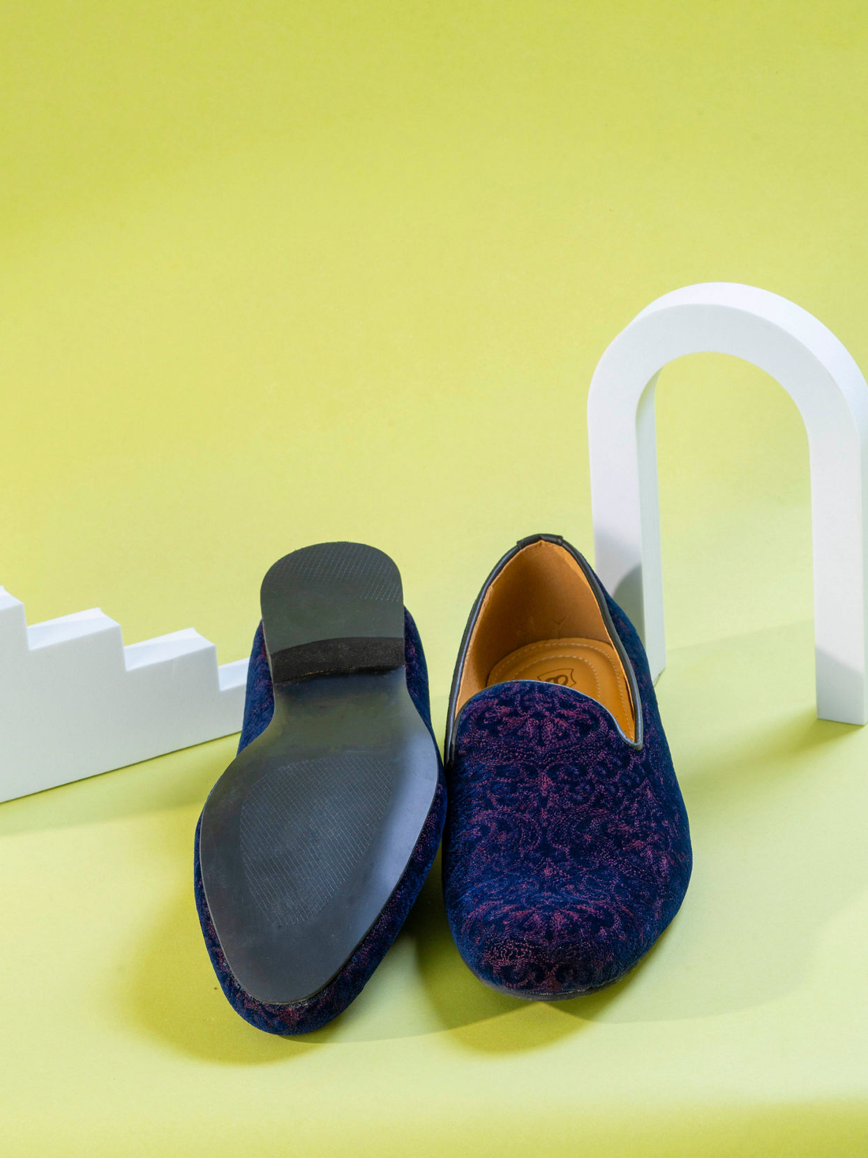 Manyavar Men Dark Blue Velvet Shoe