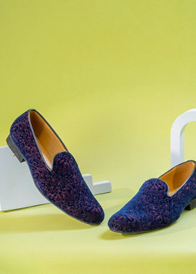 Manyavar Men Dark Blue Velvet Shoe