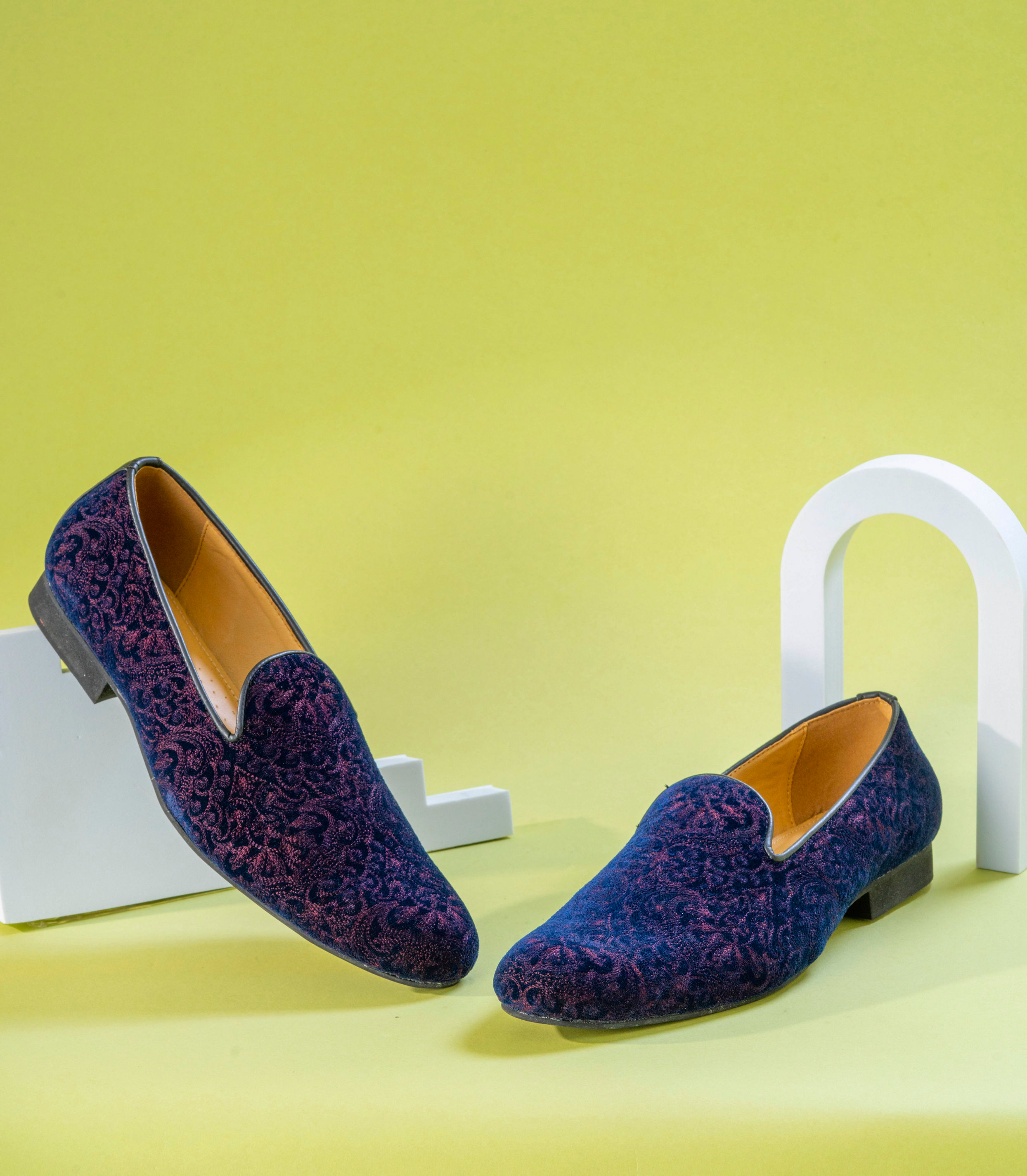 Manyavar Men Dark Blue Velvet Shoe