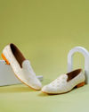 Manyavar Men Cream Thread Embroidery Shoes