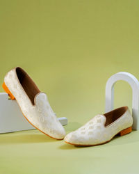 Manyavar Men Cream Art Silk Shoes