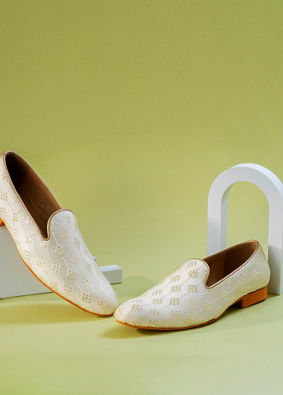 Manyavar Men Cream Art Silk Shoes