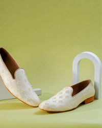 Manyavar Men Cream Art Silk Shoes