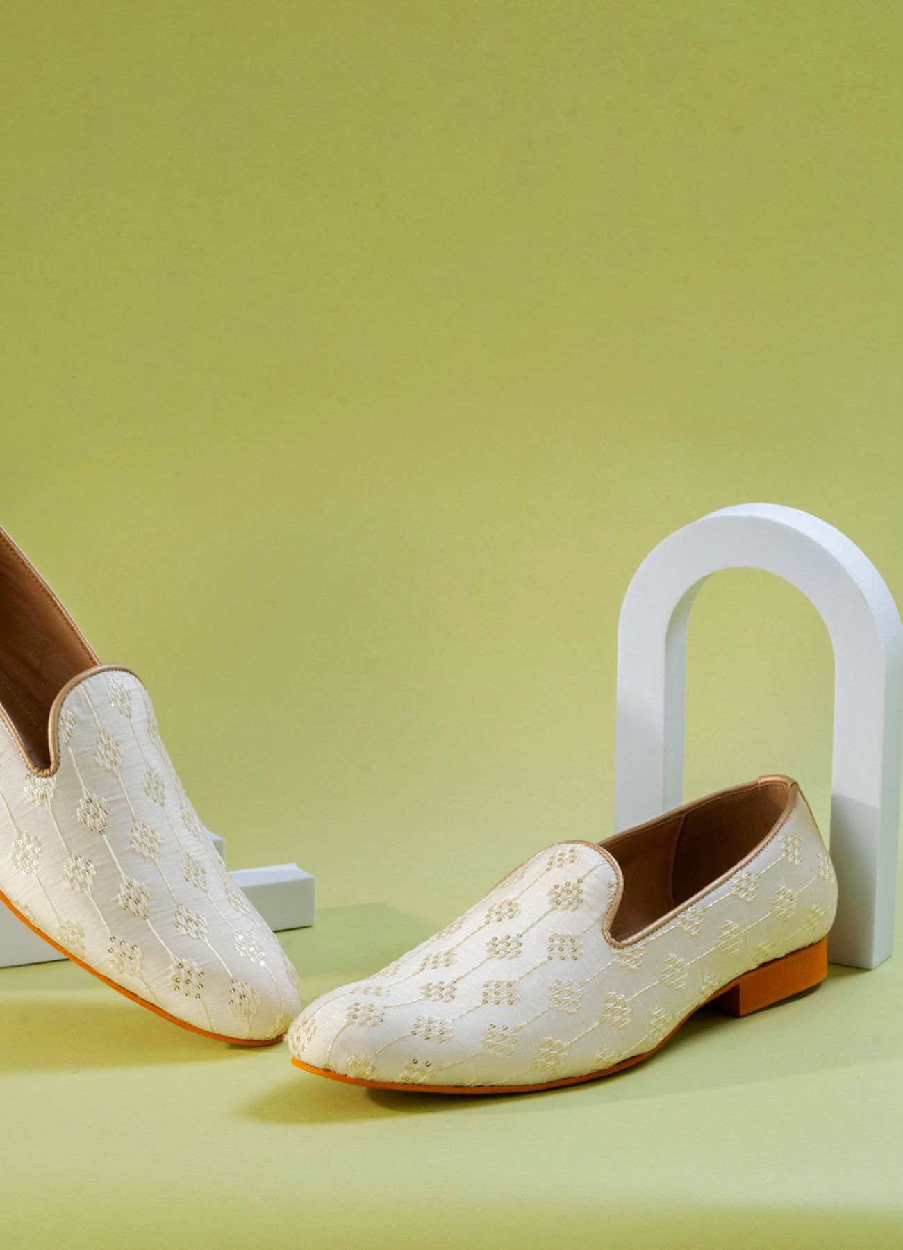 Manyavar Men Cream Art Silk Shoes