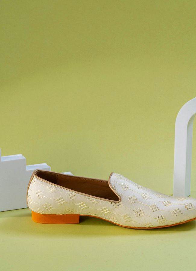 Manyavar Men Cream Art Silk Shoes
