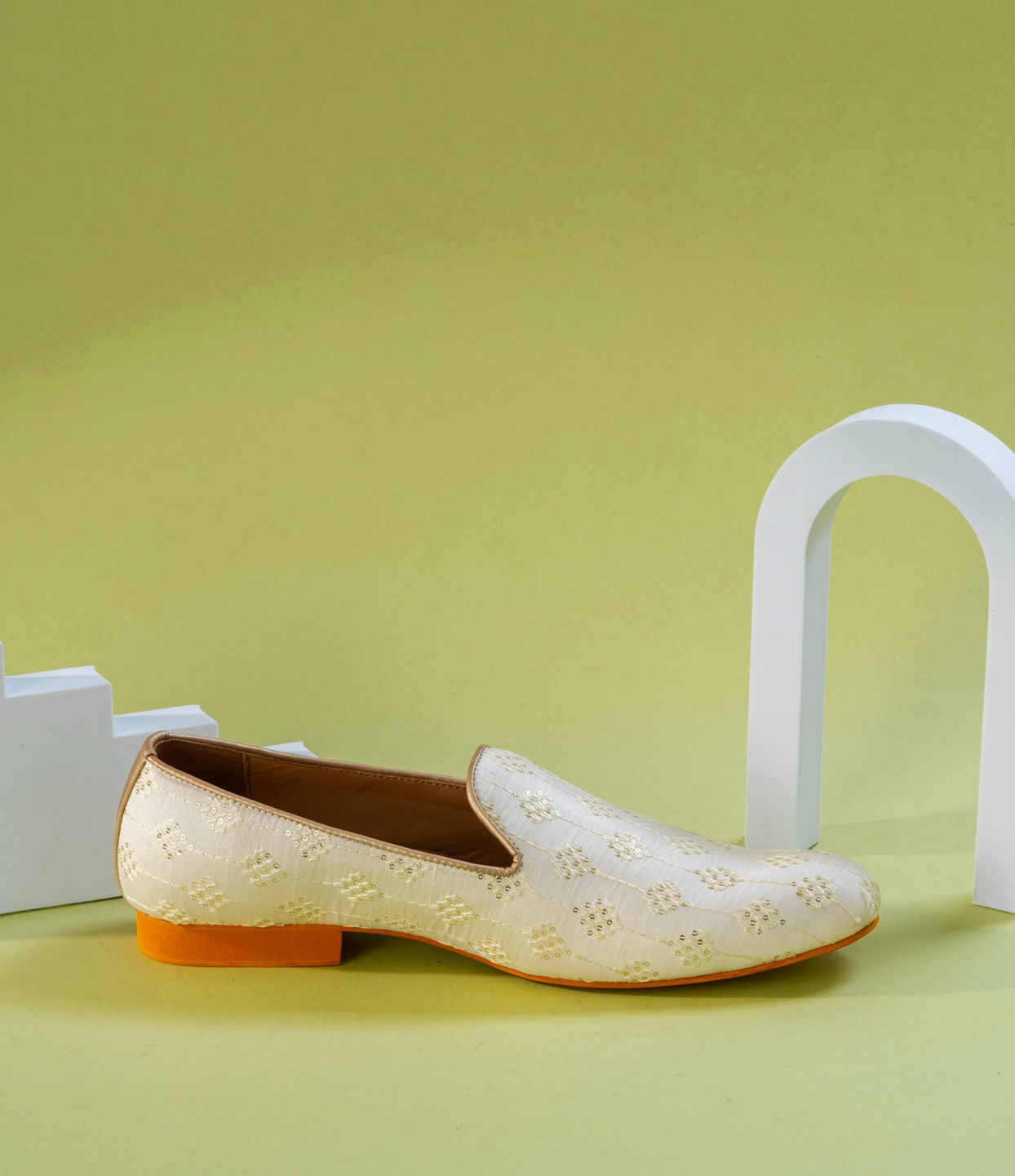 Manyavar Men Cream Art Silk Shoes