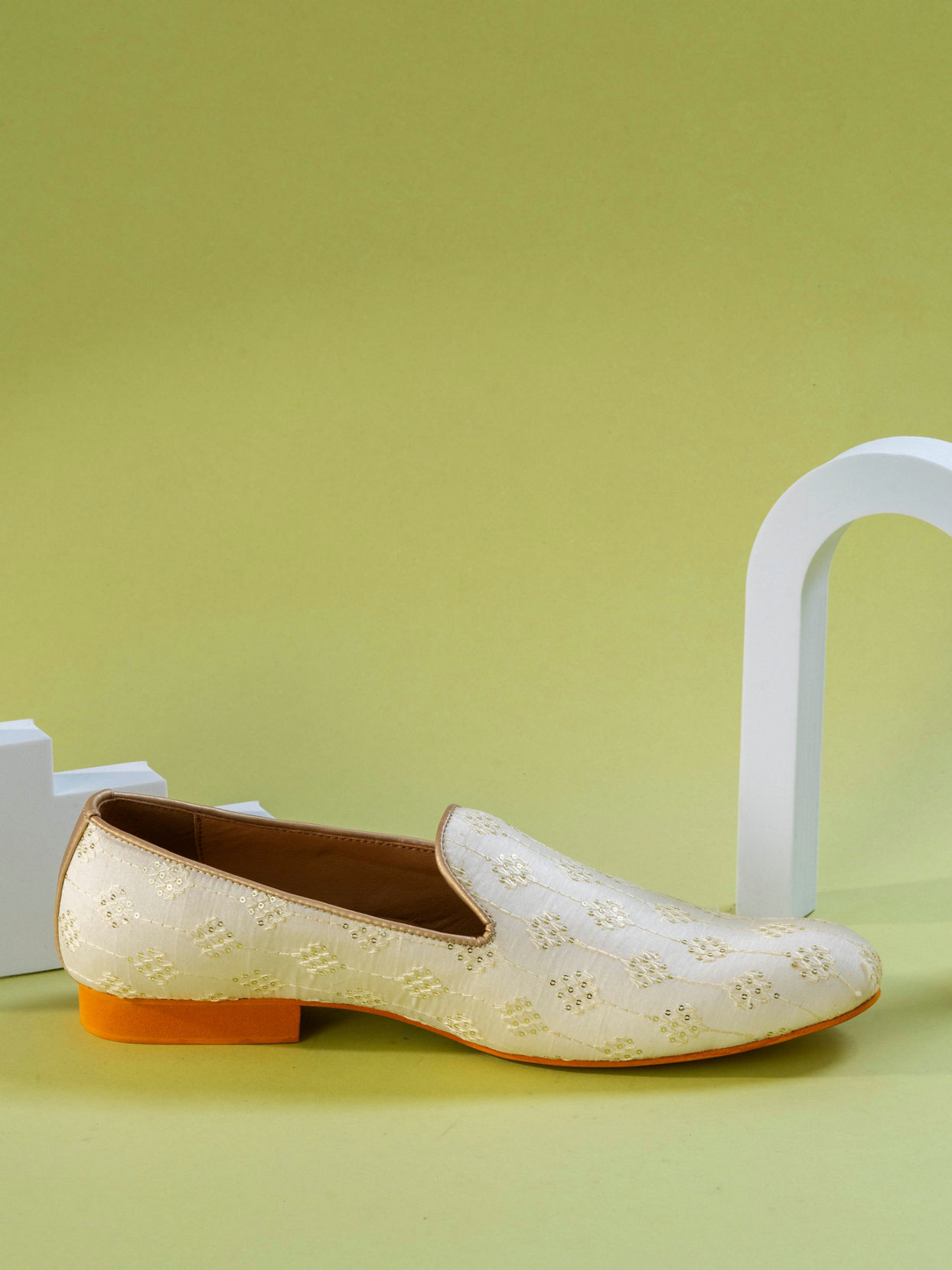 Manyavar Men Cream Art Silk Shoes