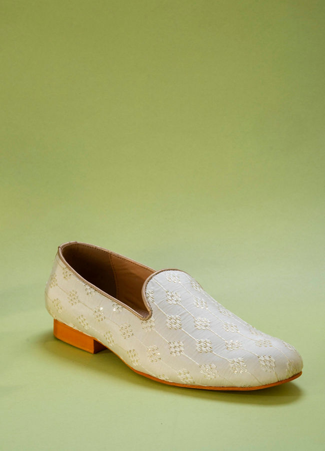 Manyavar Men Cream Art Silk Shoes