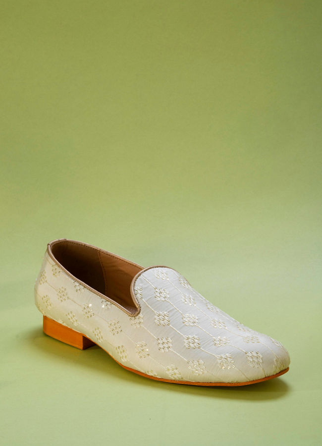 Manyavar Men Cream Art Silk Shoes