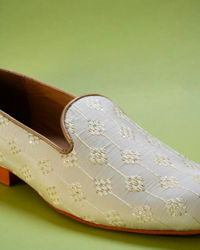 Manyavar Men Cream Art Silk Shoes
