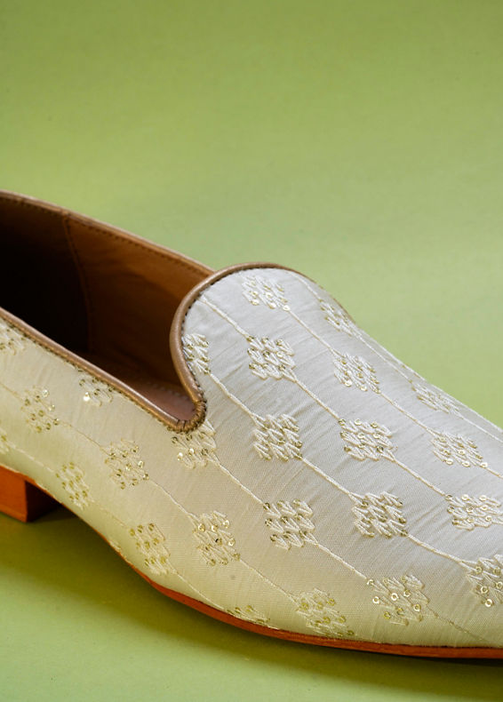 Manyavar Men Cream Art Silk Shoes