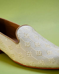 Manyavar Men Cream Art Silk Shoes