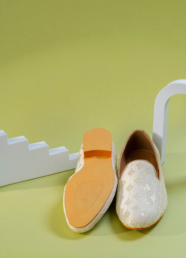 Manyavar Men Cream Art Silk Shoes