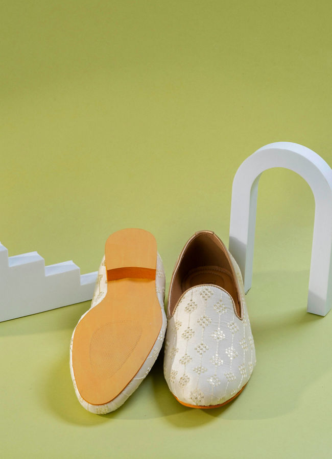 Manyavar Men Cream Art Silk Shoes