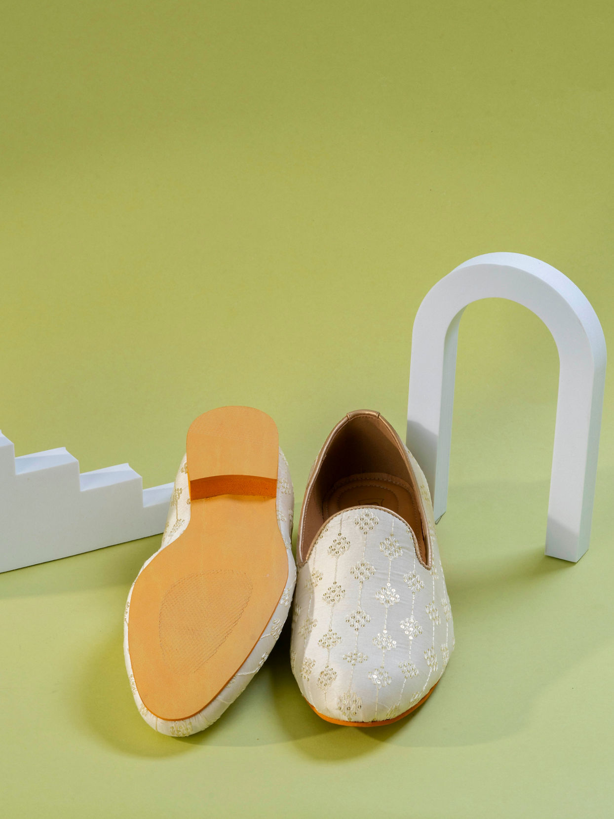 Manyavar Men Cream Art Silk Shoes