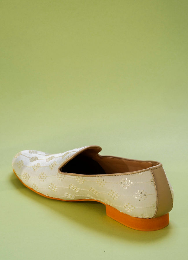 Manyavar Men Cream Art Silk Shoes