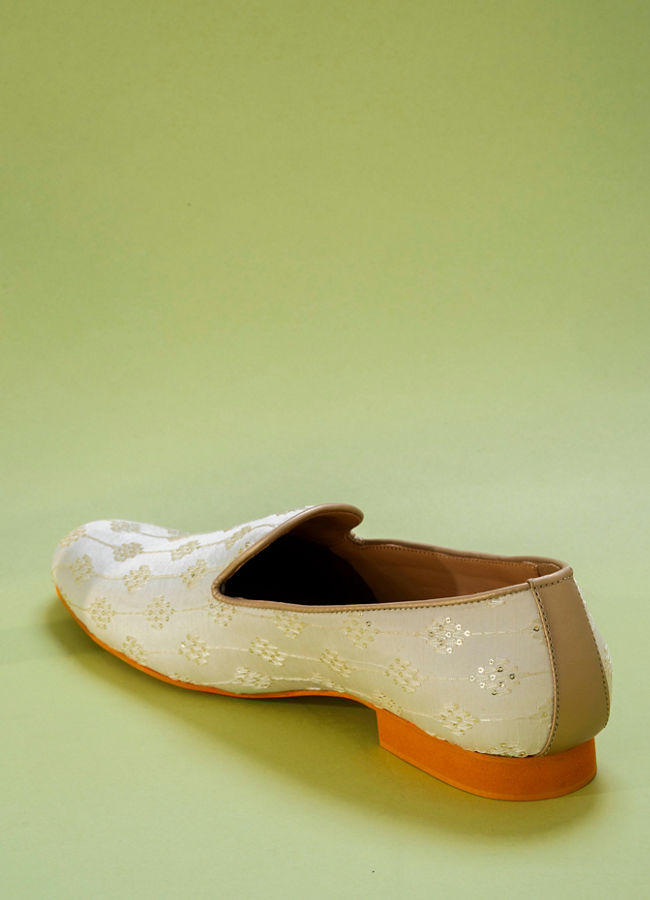Manyavar Men Cream Art Silk Shoes