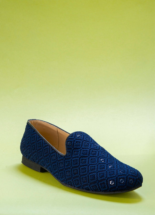Manyavar Men Dark Blue Viscose Shoe