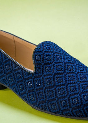Manyavar Men Dark Blue Viscose Shoe