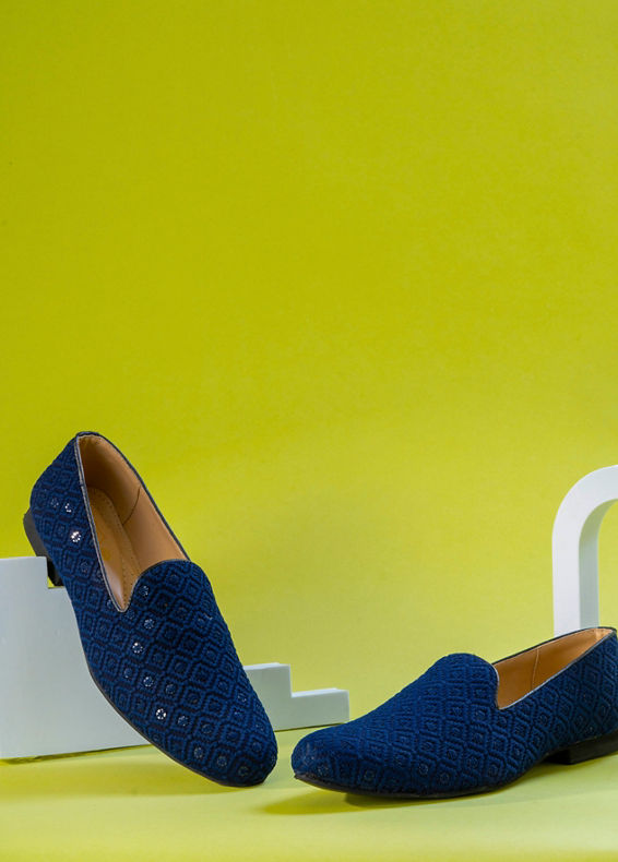 Manyavar Men Dark Blue Viscose Shoe