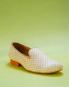 Manyavar Men Elegant Velvet Cream Shoe
