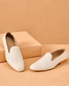 Manyavar Men Cream Art Silk Shoe with Embroidery