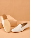 Manyavar Men Cream Art Silk Shoe with Embroidery