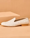 Manyavar Men Cream Art Silk Shoe with Embroidery