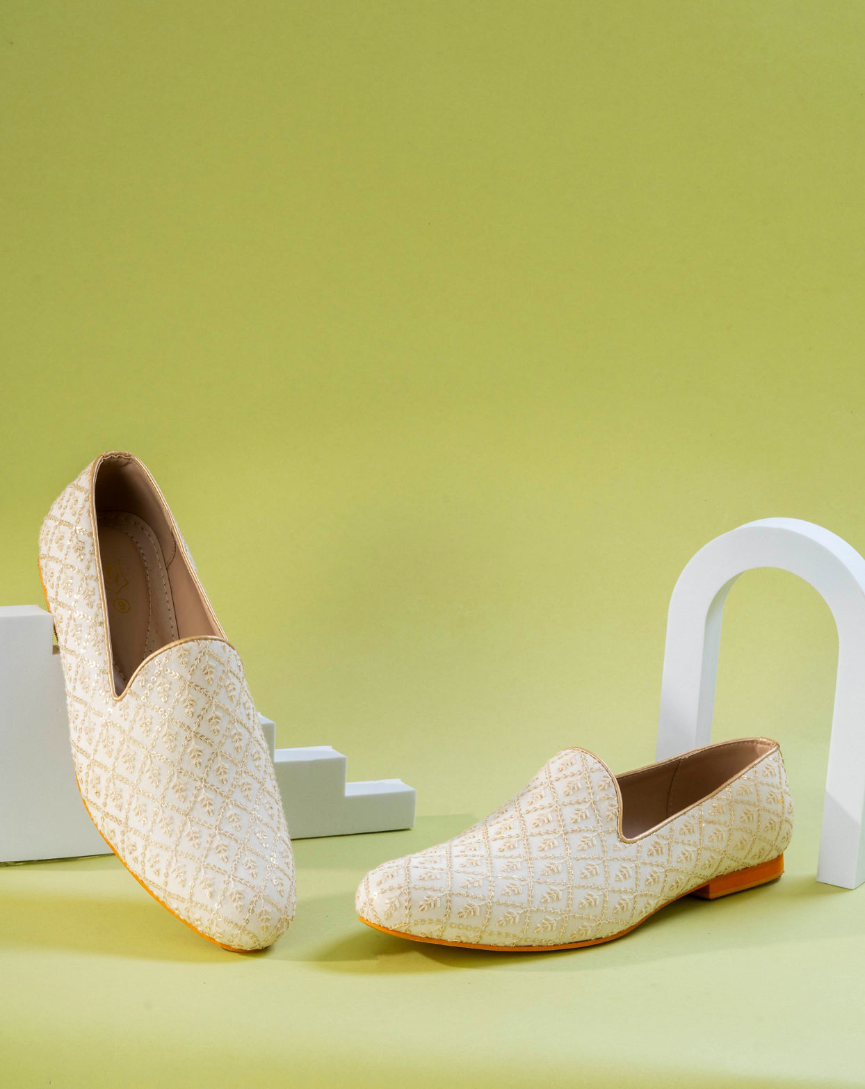 Manyavar Men Warm White Georgette Shoe