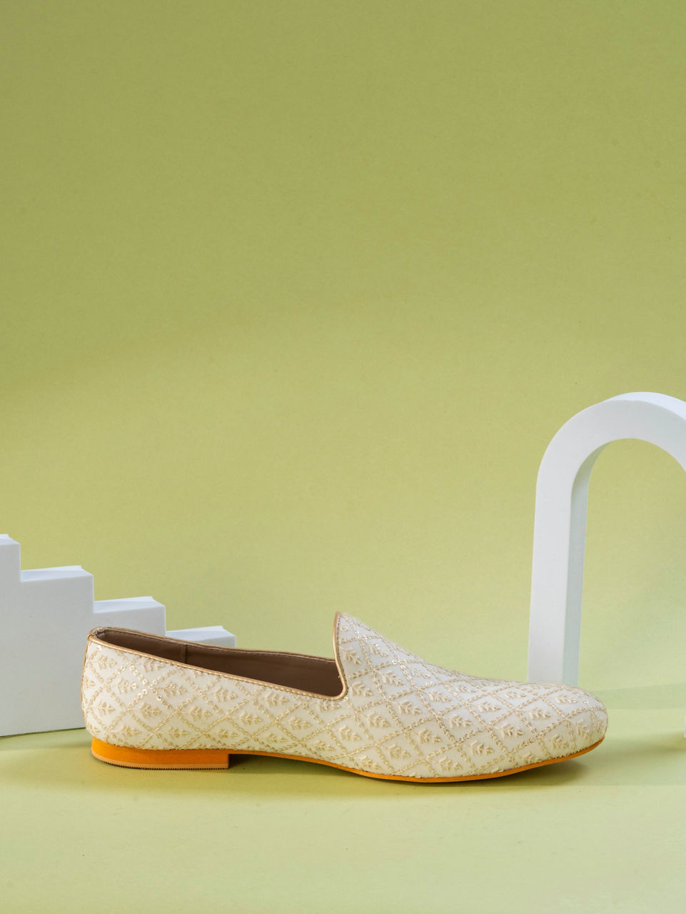 Manyavar Men Warm White Georgette Shoe