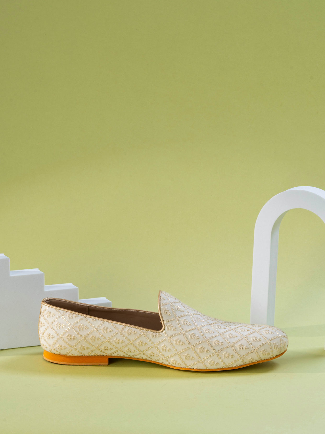 Manyavar Men Warm White Georgette Shoe