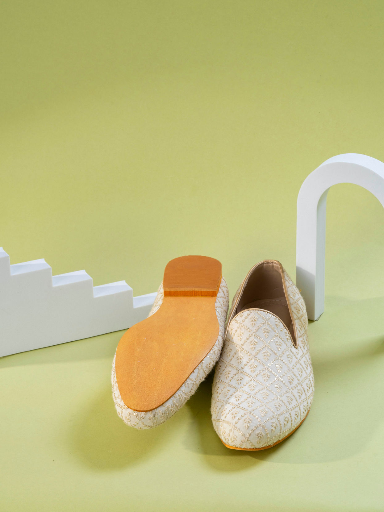 Manyavar Men Warm White Georgette Shoe