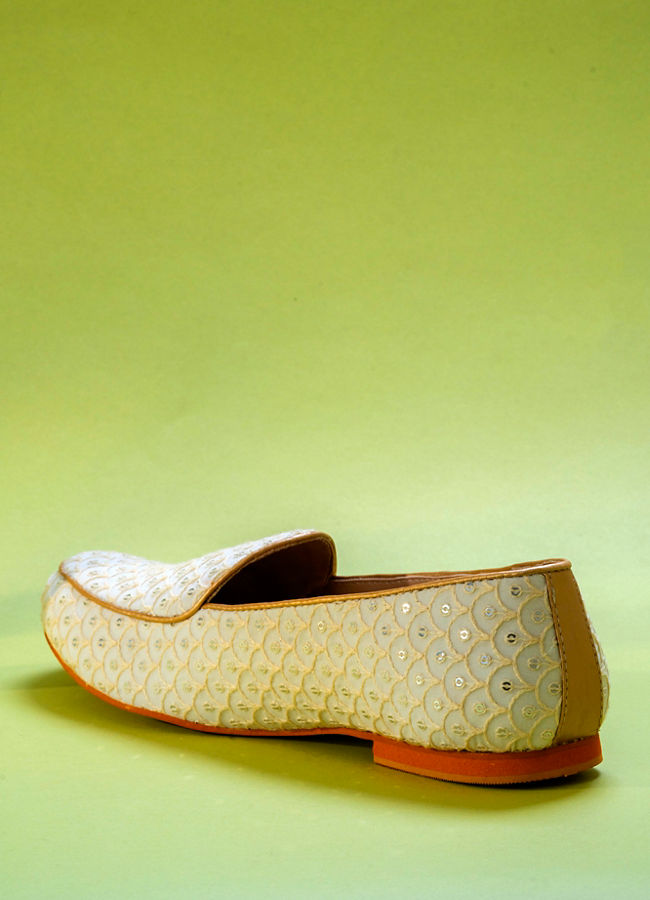 Manyavar Men Glamorous Georgette Cream Shoe
