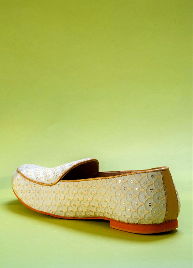 Manyavar Men Glamorous Georgette Cream Shoe