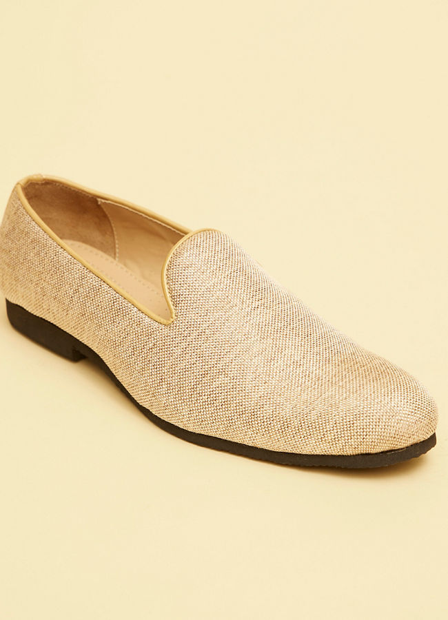 Manyavar Men Jute Beige Textured Loafer Style Loafers